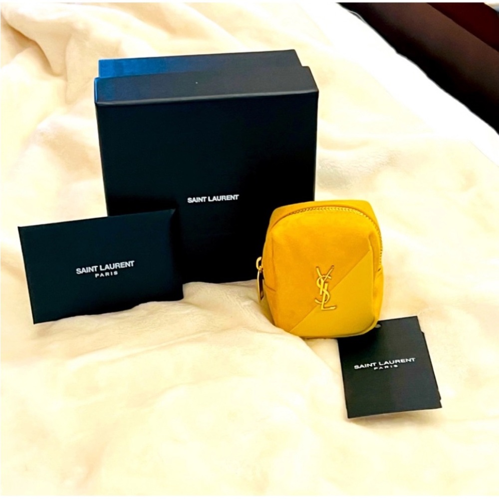 ✨BNWT SAINT LAURENT Leather Key Ring – Mustard Yellow Mini Bag Charm✨